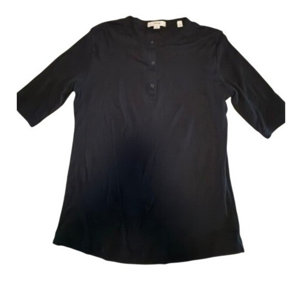 Vince Black 100% Pima Cotton Henley Elbow Sleeve Top Size Medium